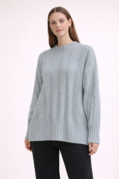 Kirazgym Striped Detail Half Turtleneck Soft Knit Sweater - Gray
