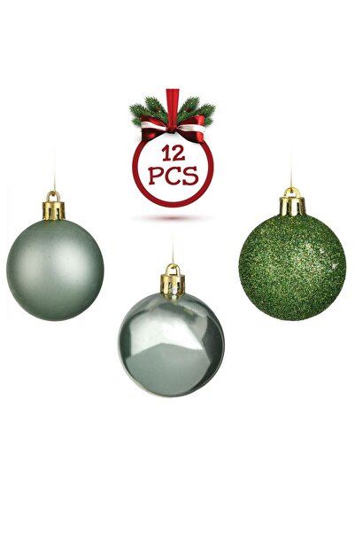 OEM Set Globuri de Craciun Verde Menta Mat Lucioase cu Glitter Ø5cm - 12buc