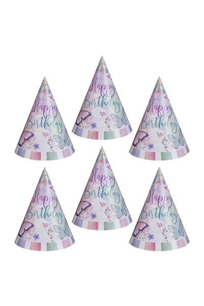 OEM Party Paper Hats White Pink Mint Green Butterflies "Happy Birthday" 16cm ...