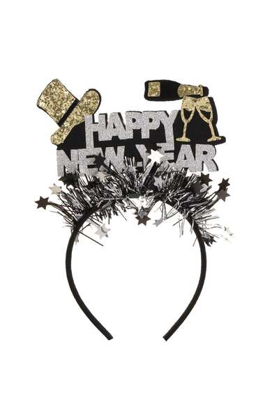 OEM Στέμμα Καλής Χρονιάς με Μαύρο Σκούφο, Γκλίτερ σε Σαμπάνια, Χρυσό, Ασήμι &...