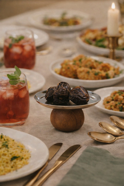 Beige & Stone Gümüş Detaylı Ahşap Ayaklı Hurmalık & Lokum Ramazan Sofra Sunum...