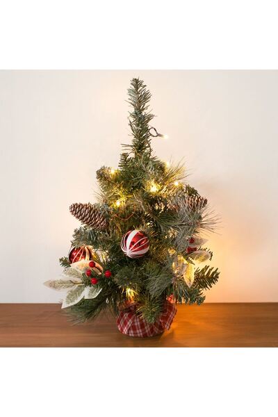 OEM Decoratiune de Craciun Brad cu Baza in Carouri & 20 de becuri LED - 50cm