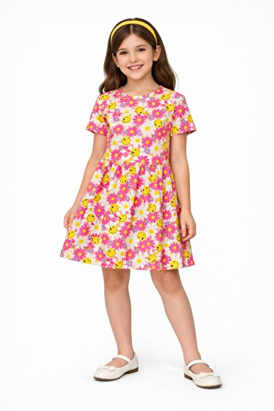 Generic Girls Soft Cotton Floral Printed Frock Dress | Short Sleeve Casual Su...