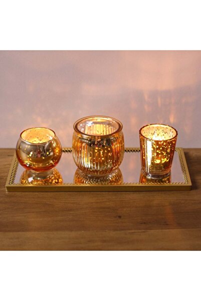 OEM Set Decorativ de Craciun Baza cu Oglinda 3 Suporturi Argintii Aurii pentr...