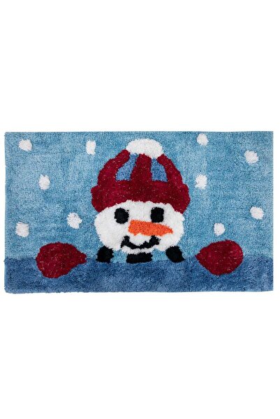 OEM Christmas Bath Mat Blue with Snowman & Silver Lurex 75x45cm