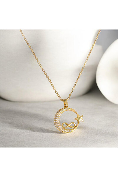 REBORN DESIGN قلادة من الفولاذ 316L بلون ذهبي وحجر الزركون على شكل نجمة القمر...