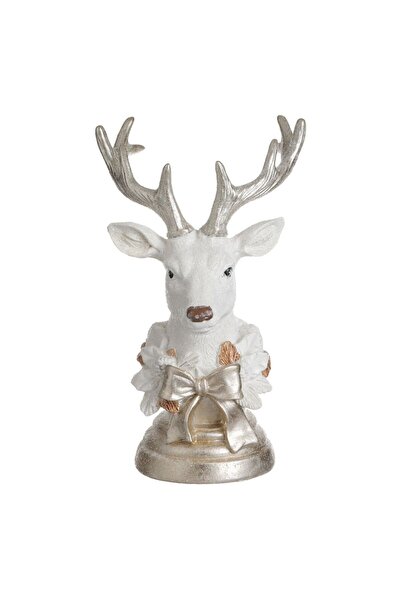 OEM Decoratiune de Craciun 3D Cap de Ren Alb cu Baza Aurie 13x12x23cm