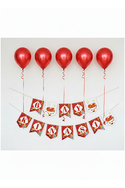 Deniz Party Store 5 Adet Kırmızı balonlu 6 Ay Kınası Uzar Yazı Dps