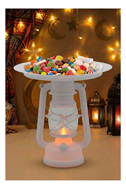 Fun Moment فانوس رمضاني تقليدي باللون الأبيض الناصع مع طبق تقديم