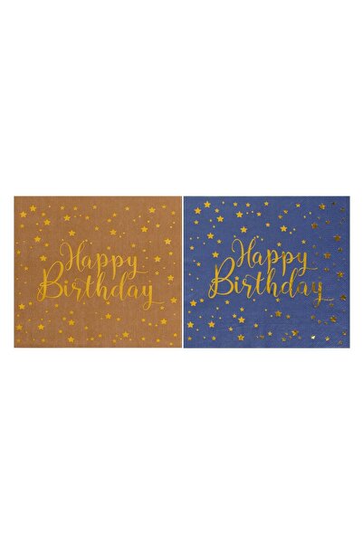 OEM "Happy Birthday" 2-Ply Blue Brown Foil Star Pattern Party Napkins