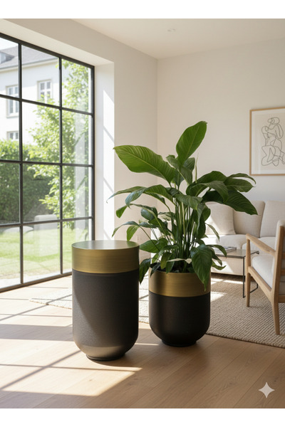 filori dizayn Darbuka Eskitme Gold - Siyah Saksı ve Sehpa