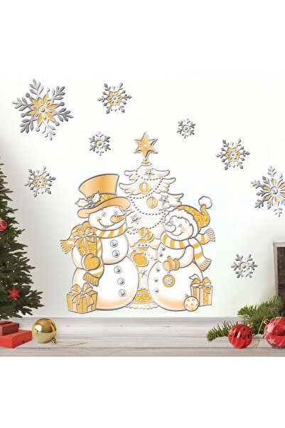 OEM Decorative Christmas Stickers Snowman & Silver Snowflake 21x36cm