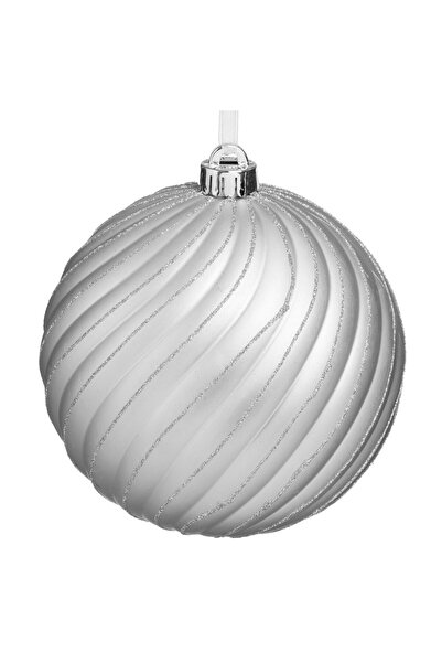 OEM Ornament Brad de Craciun Glob Argintiu Mat Dungi Ondulate cu Glitter Ø15cm