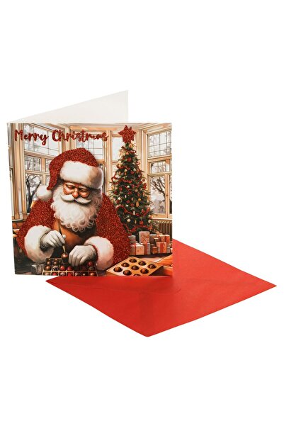 OEM Felicitare Mos Craciun cu Bomboane Glitter Rosu "Merry Christmas" 15x15cm...