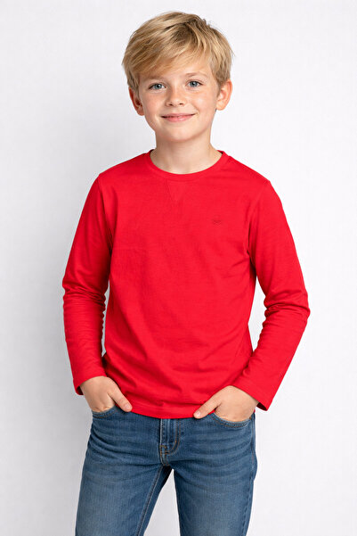United Colors of Benetton Tricou cu mânecă lungă cu logo roșu pentru băieți, ...