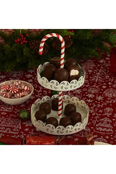 OEM Suport cu 2 Niveluri Metalice Albe & Baston Acadea pentru Prajituri Ø30x50cm