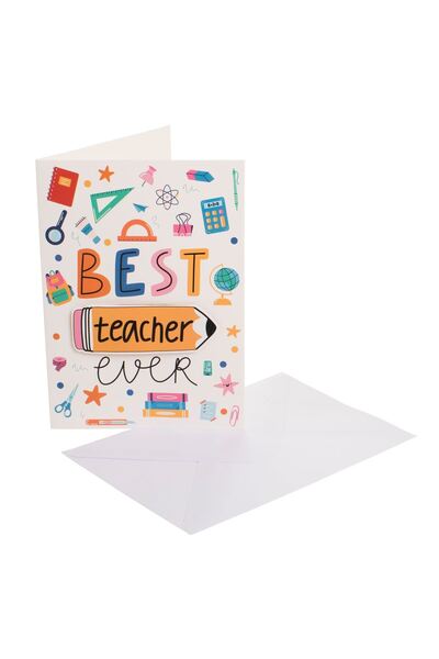 OEM Ecru Greeting Card with Pattern & Message "Best Teacher Ever" 12.17cm