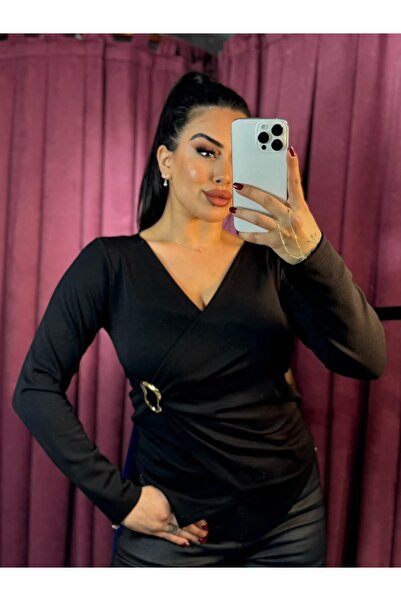 inci bayan giyim Gold Buckle Detail Double-Breasted Body Suit