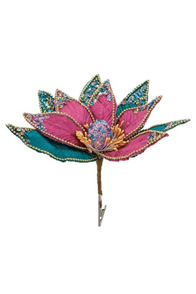 OEM Floare Decorativa de Craciun Fucsia Smarald cu Paiete & Clips 29cm