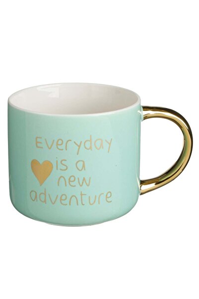 OEM Colorful Ceramic Mug with Gold Handle & Message 340ml