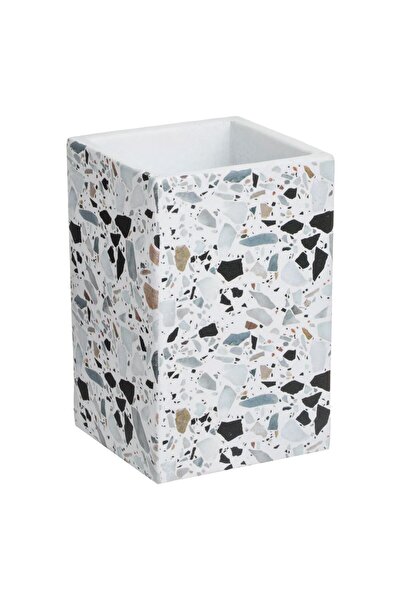 OEM Square White Cement Toothbrush Holder with Mosaic Pattern 7x7x11cm