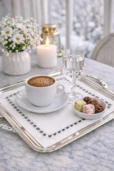 Ases Design 6'lı İşlemeli Kahve Sunum Peçetesi