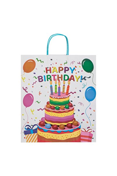 OEM Λευκή Τσάντα δώρου kraft με σχέδιο φακού, κεριά και μεταλλικά μπαλόνια "H...