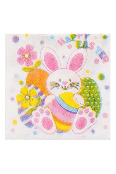OEM White 1-Ply Table Napkins with Colored Eggs & Easter Bunny Pattern 33x33c...