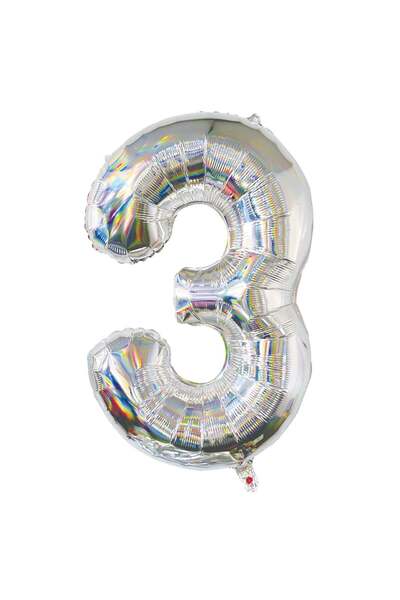 OEM Balon Petrecere din Folie Argintie Holografica Nr.3 - 82cm
