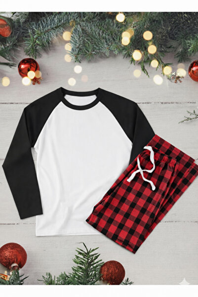 BALİNA Raglan Sleeve Sweatshirt Red Plaid Wide Leg Tracksuit Set