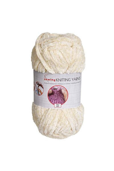 OEM Fir de Tricotat Crem cu Fir Auriu 50g