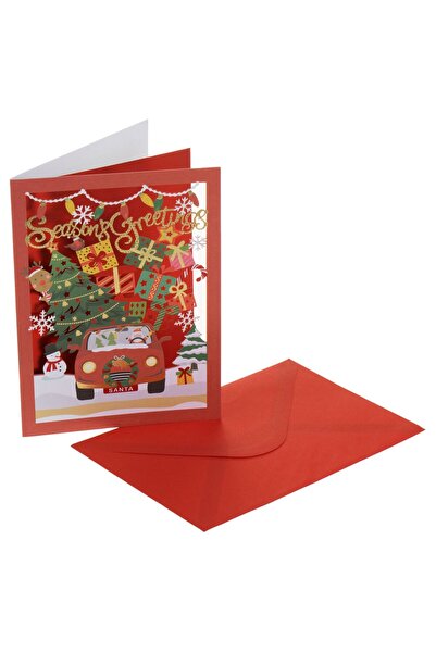 OEM Felicitare de Craciun Rosie cu Model Decupat Masina Brad Cadou 13x19cm & ...