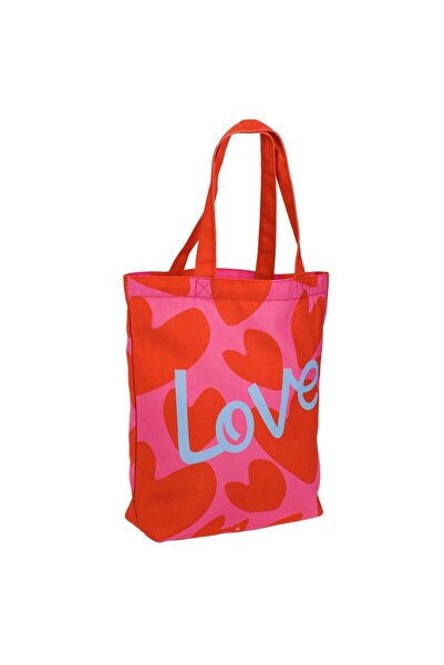 OEM Reusable Textile Bag Fuchsia with Red Hearts "Love" 39x8x42cm