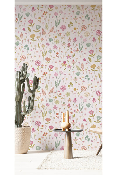 Tasarım Pastel Çayır Çiçekleri Duvar Kağıdı Poster – Renkli Floral Desenli Du...