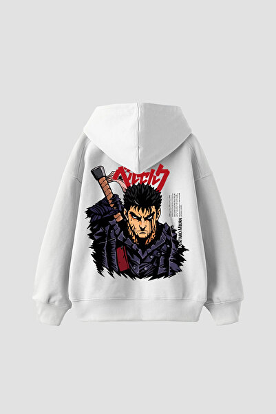 Sekizbiraltı Berserk Guts Printed Oversized Unisex White Hoodie