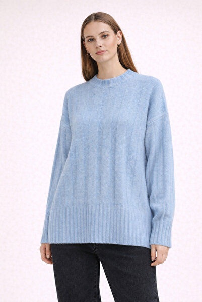 Kirazgym Striped Detail Half Turtleneck Soft Knit Sweater - Baby Blue