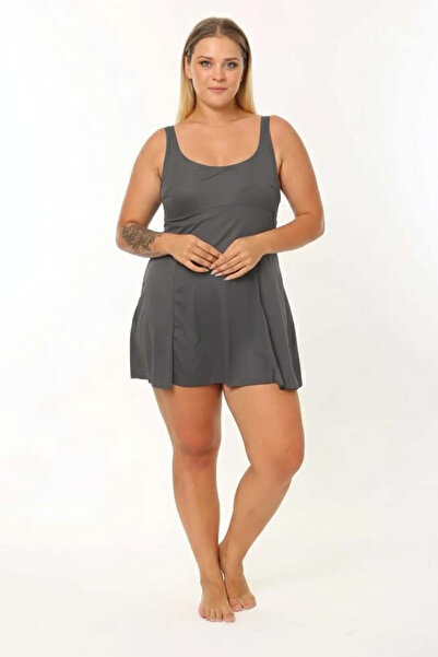 Swana Kadın Füme Şortlu Etekli Askılı Büyük Beden Mayo