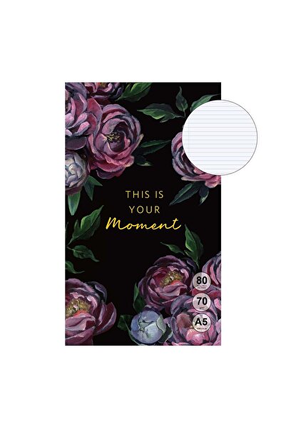 OEM A5 Black Floral Notebook with the Message "This is Your Moment" - 80F