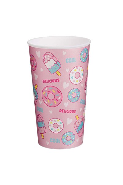 OEM Pahar din Plastic Roz cu Imprimeu Inghetata & Donuts 650ml