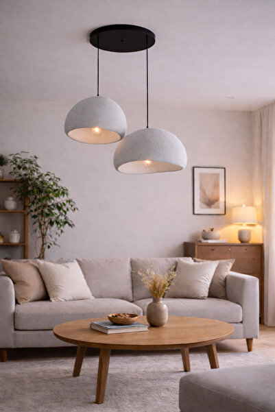 Lunalore Beton Görünümlü 2’li Sarkıt Avize – Fiberglas Hafif, E27, Ayarlanabi...