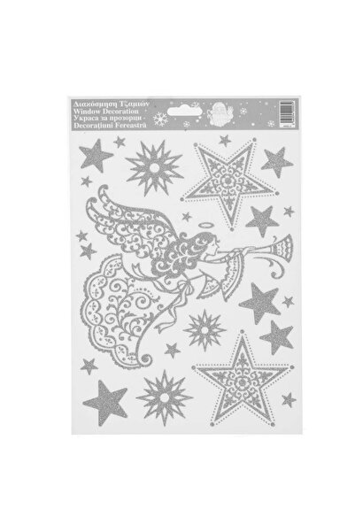 OEM Christmas Decorative Stickers Angel & Stars with Silver Glitter 20x30cm