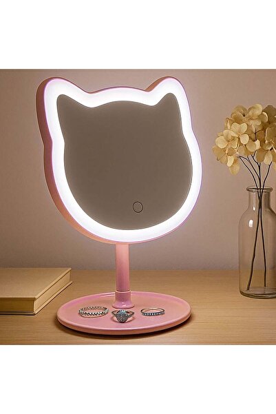 OEM Makeup Mirror with 31 LED Bulbs in the Shape of a Pink Cat Head 19x18x30cm