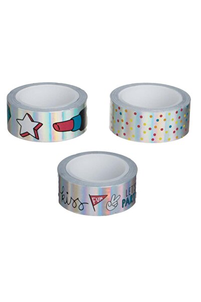 OEM Benzi Adezive Washi Tape Argintii Holografice cu Modele 5m x 1,5cm - 3buc