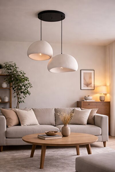 Lunalore Beton Görünümlü 2’li Sarkıt Avize – Fiberglas Hafif, E27, Ayarlanabi...