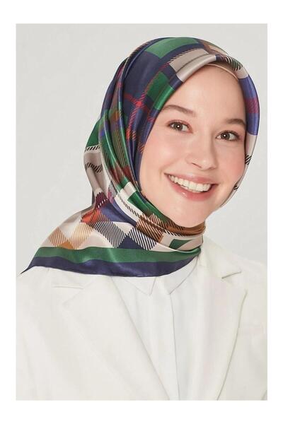 Armine Eșarfă de mătase Nostalji Tivil IST 8547-86 Model în carouri violet-verde