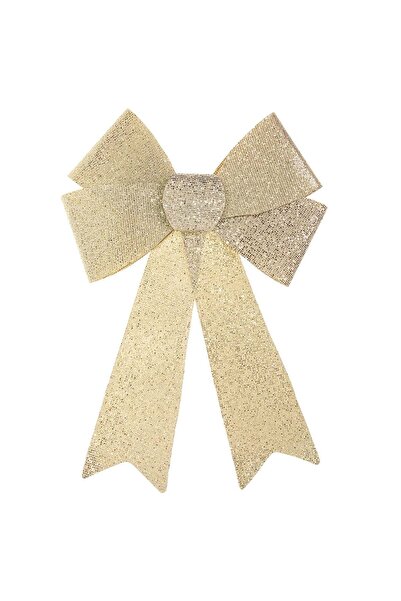 OEM Χριστουγεννιάτικος Διακοσμητικός Φιόγκος με Γκλίτερ Σαμπάνιας 43εκ.