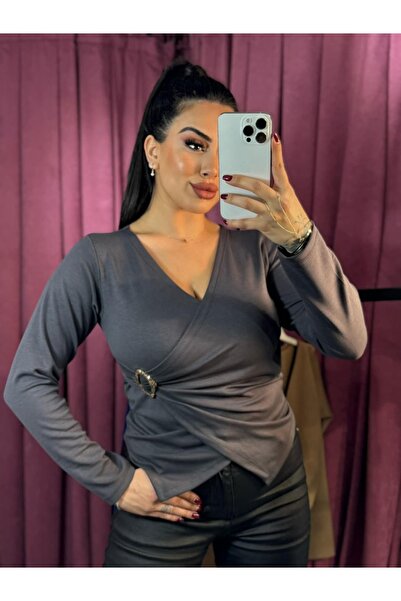 inci bayan giyim Gold Buckle Detail Double-Breasted Body Suit