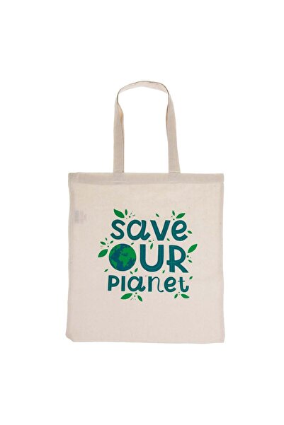 OEM Beige Cotton Textile Bag "Save Our Planet" 38x42cm