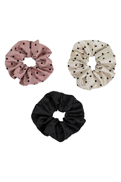 OEM Satin Textile Hair Scrunchies Pink Ecru Black with Polka Dots & Hearts fo...