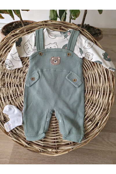 NAFİTO طقم سالوبيت للأطفال بأزرار ونسيج وافل، مصنوع من القطن بنسبة 100%، بأكم...